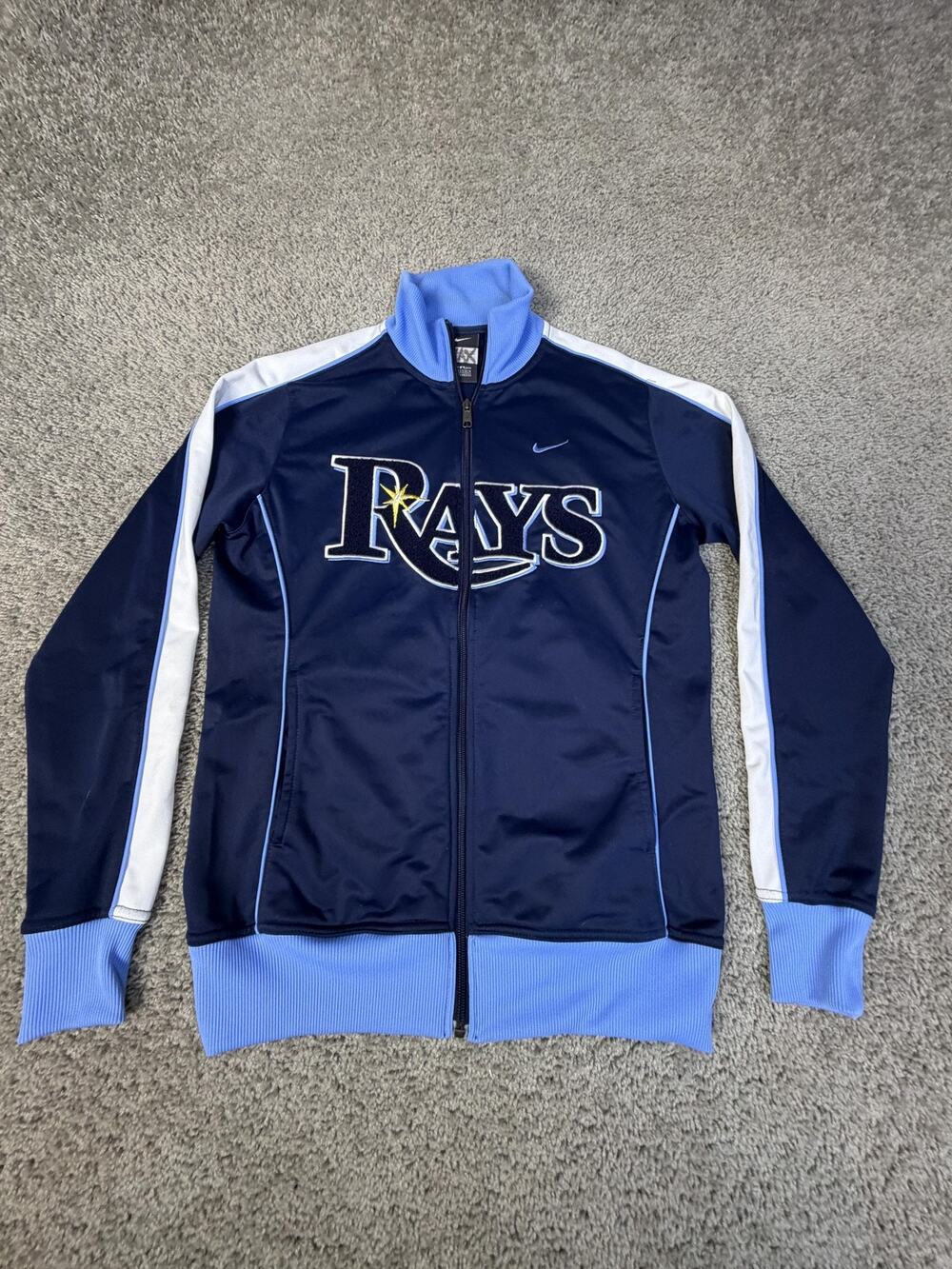 Tampa Bay Rays Jacket Boys L Blue MLB Baseball Nike Full Zip Track Rays Logo